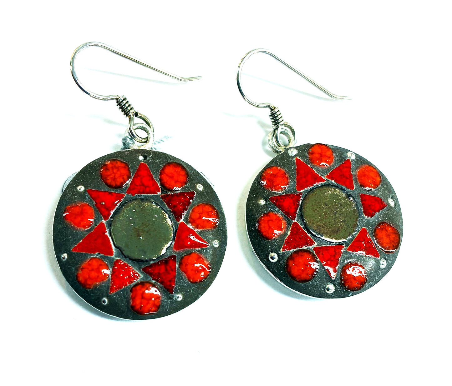 Earrings, Red Mandala