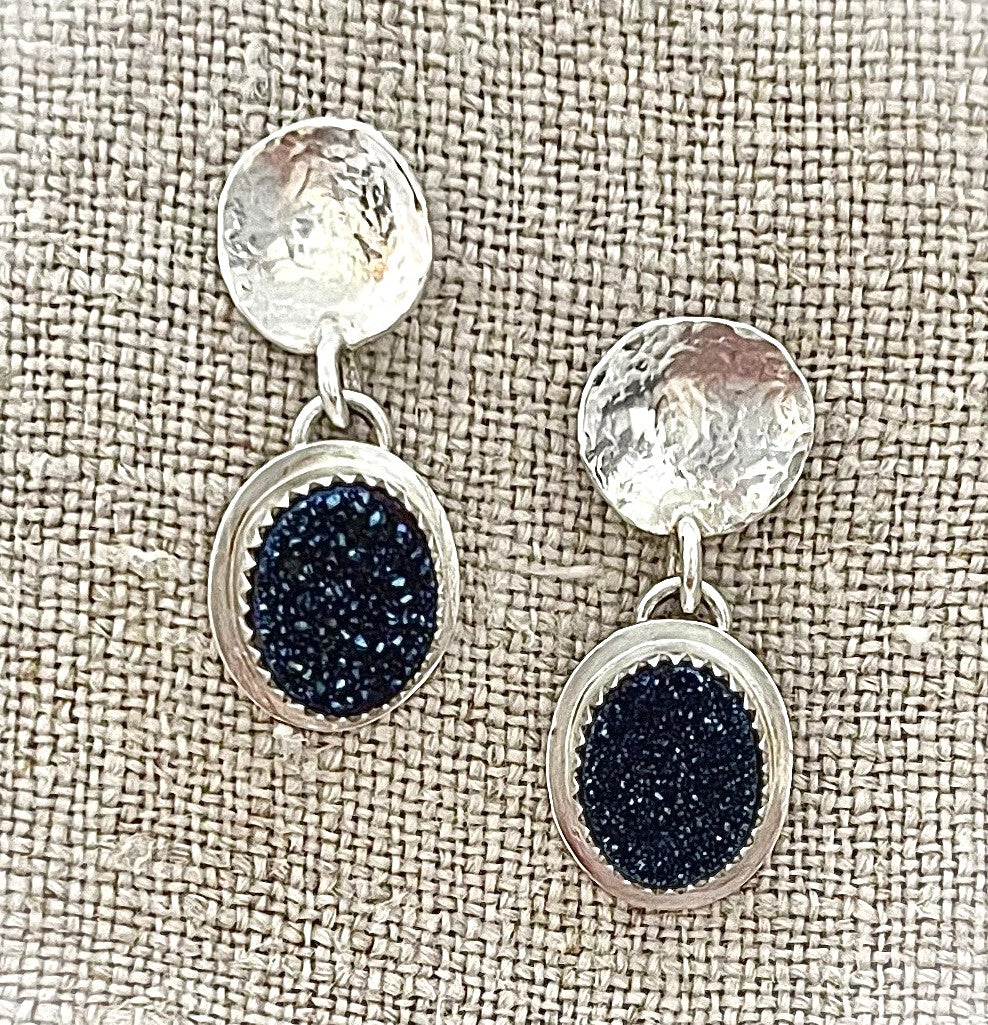 Earrings Blue Drusy Cabs 80