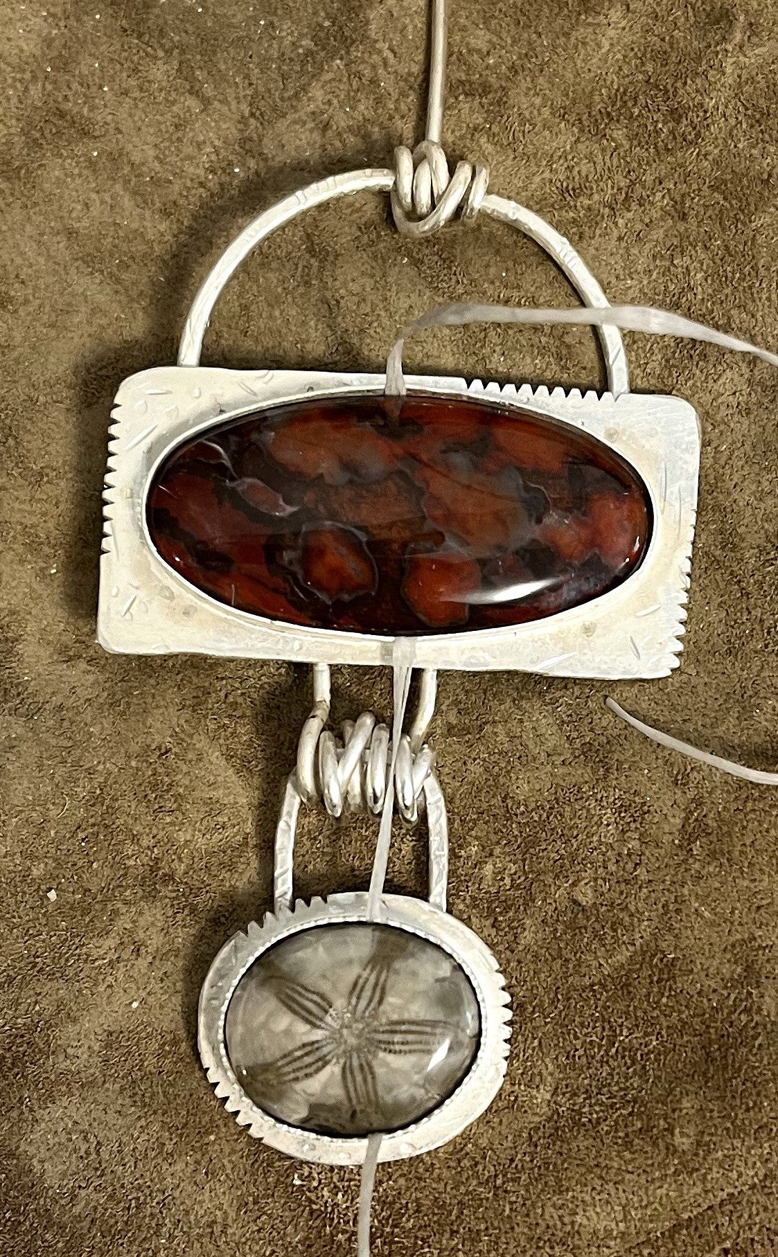 Necklace - Poppy Jasper, Sand Dollar Fossil