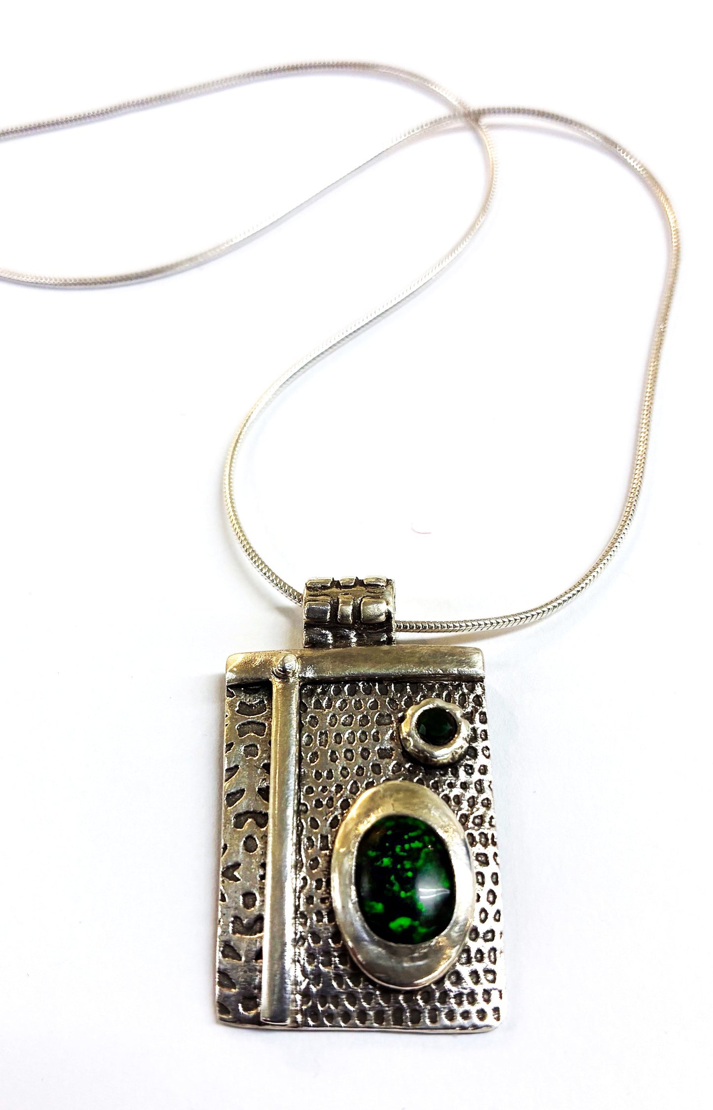 Pendant, Rectangle w Green Cultered Opals