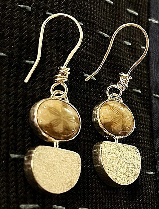 Earrings, Sand Dollar Fossil