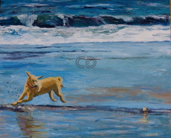 KB3 - Playing Fetch - 20x24x2 - Acrylic on Canvas by Kathleen Buck - currents-gallery